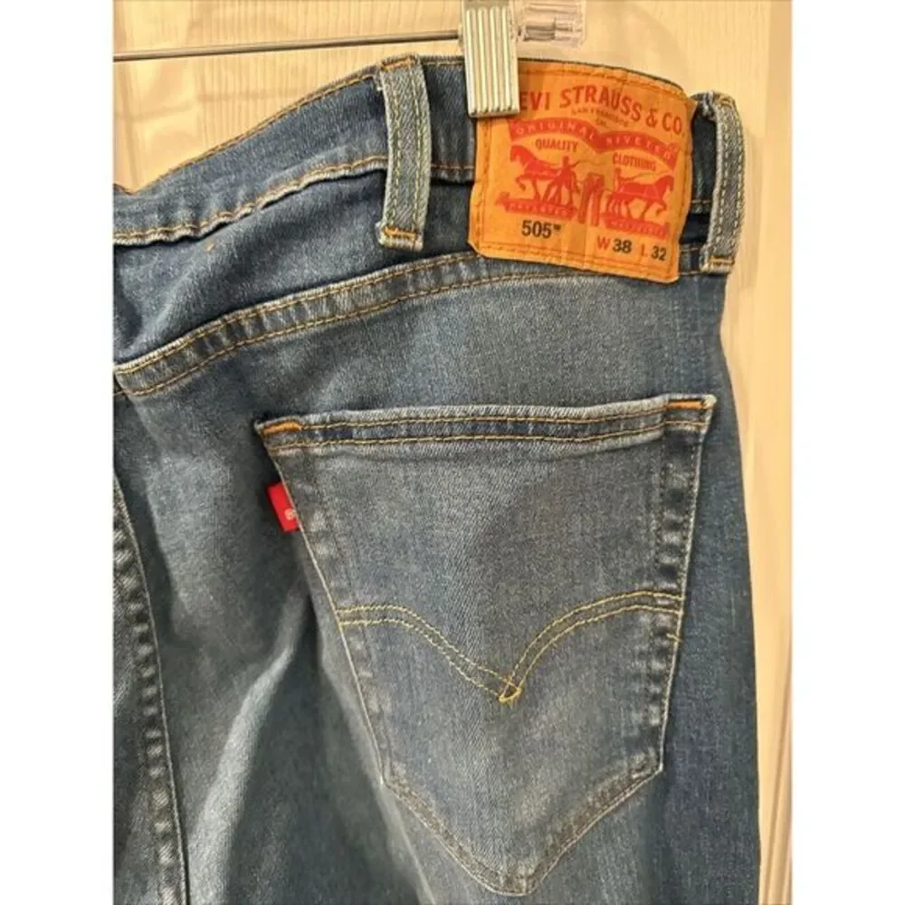Levi's 505 Jeans Mens 38x29 Blue Denim Straight Leg Regular Fit Grunge Retro USA